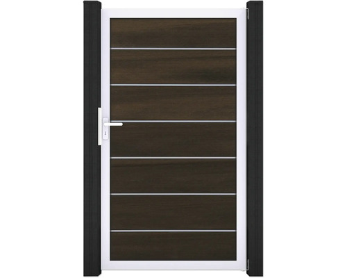 Záhradná bránka s vodorovnými pruhmi a rukoväťou