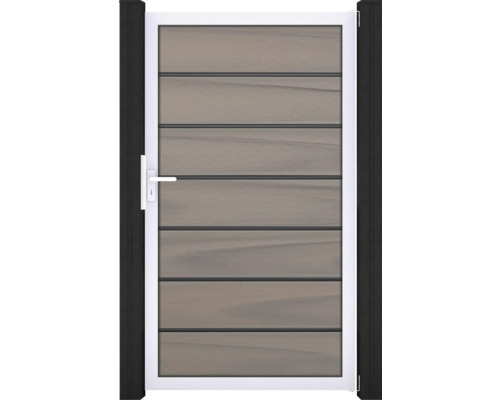 Záhradná bránka s vodorovnými panelmi, rámom a rukoväťou