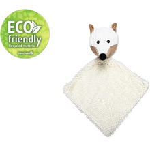 Béžová maznavá handrička s hlavou líšky a pečaťou Eco Friendly.