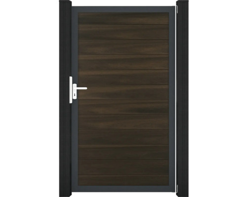 Drevená záhradná bránka s kovovým rámom a rukoväťou