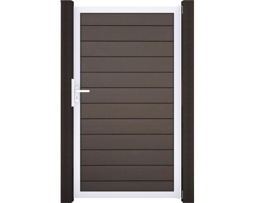 Drevená záhradná bránka s bielym rámom a rukoväťou