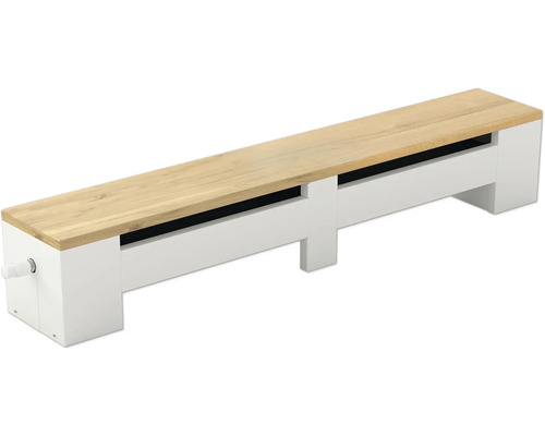 Lavicový konvektor V 450 x D 1800 x H 315 mm biely s dubovou doskou