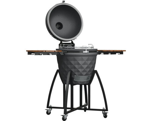 Keramický gril s otvoreným vekom, bočnými stolíkmi a kolieskami