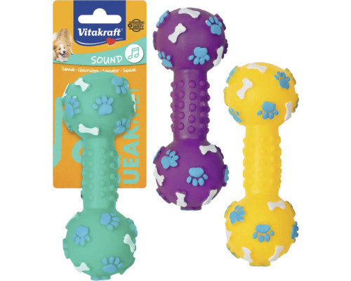 Tri hračky pre psov v tvare činky s motívmi kostí a labiek od spoločnosti Vitakraft