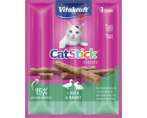 Vitakraft CatStick Classic maškrta pre mačky s kačicou a králikom, 3 kusy