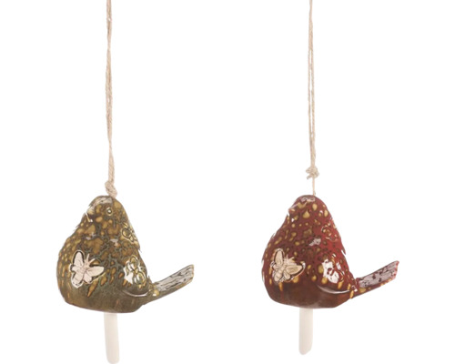 Dva ozdobné vtáčie zvončeky s motýľovým vzorom a závesnou šnúrou