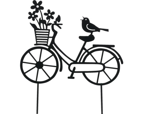 Záhradná dekorácia bicykel s vtákom ako zápich do záhona