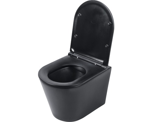 Sada závesného WC Differenz hlboké splachovanie bez splachovacieho okraja matne čierna s WC sedátkom 38.500.03
