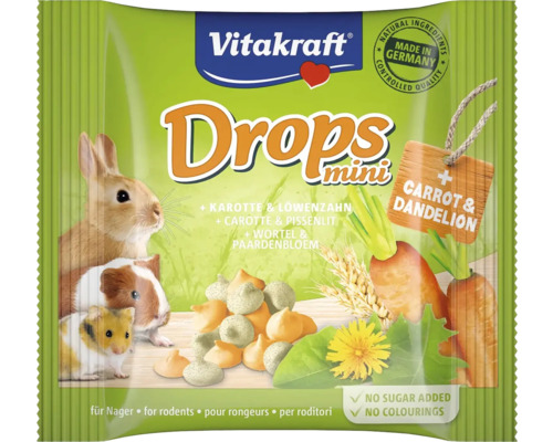 Vitakraft Drops Mini pre hlodavce s mrkvou a púpavou