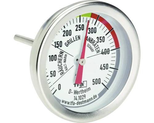 Grilovací teplomer z nehrdzavejúcej ocele na meranie teploty pri grilovaní, údení a opekaní