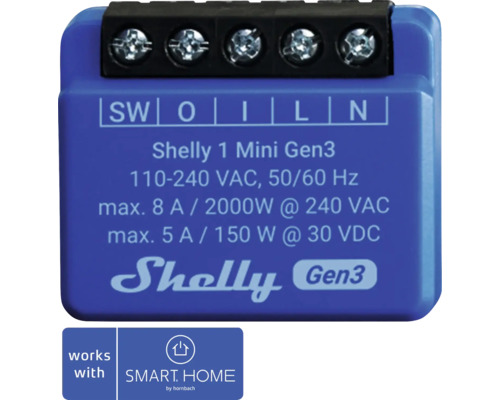 Spínací modul Shelly 1 Mini Gen. 3 240V/8A WiFi/Bluetooth - kompatibilný so SMART HOME by hornbach Shelly 1 Mini Gen3 Smart Home relé