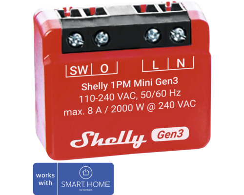 Spínací modul Shelly 1PM Mini Gen. 3 240V/8A WiFi/Bluetooth, meranie spotreby - kompatibilný so SMART HOME by hornbach Relé pre inteligentnú domácnosť Shelly 1PM Mini Gen3