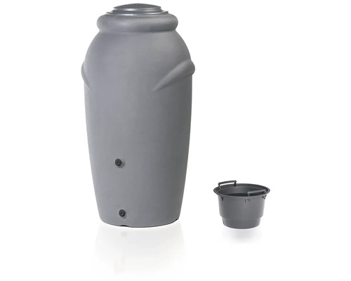 Sivá nádrž na dažďovú vodu so zodpovedajúcim vedrom