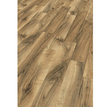 Detail laminátovej podlahy s dreveným vzhľadom.
