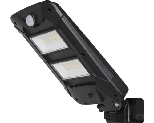 Čierne LED solárne svetlo s pohybovým senzorom na montáž na stenu.