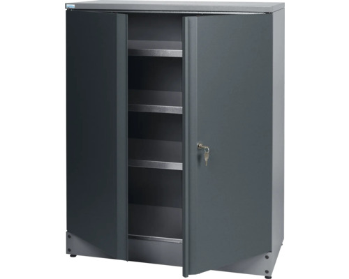 Oceľová skriňa s policami a uzamykateľnými dverami