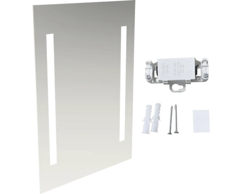 Obdĺžnikové zrkadlo s výrezmi a upevňovacím materiálom