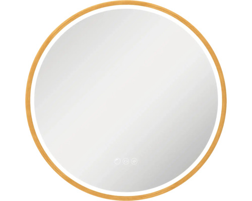 Okrúhle zrkadlo s osvetlením v ráme buk form&style SABA s dotykovým senzorom s ochranou proti zahmlievaniu IP 44 Okrúhle zrkadlo s osvetlením a dreveným rámom