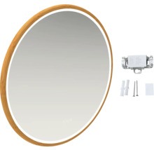 Oválne zrkadlo s dreveným rámom a LED osvetlením vrátane montážneho materiálu