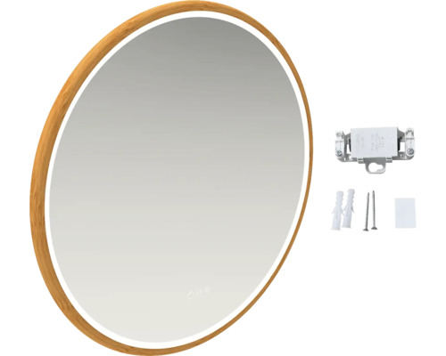 Oválne zrkadlo s dreveným rámom a LED osvetlením vrátane montážneho materiálu