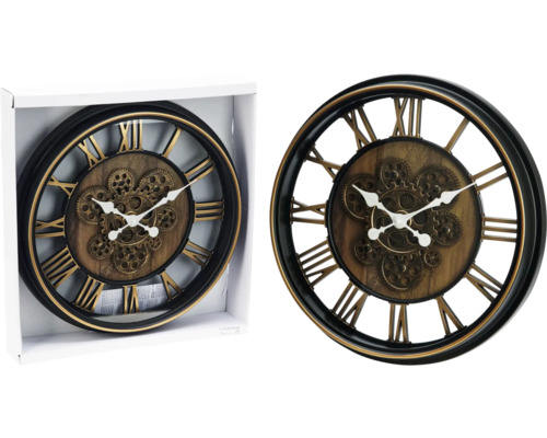 Nástenné hodiny s rímskymi číslicami a vzorom ozubeného kolesa