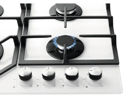 Plynová varná doska so štyrmi horákmi a otočnými gombíkmi na ovládanie