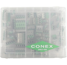 Sada svorkovníc v priehľadnom úložnom boxe s logom Conex