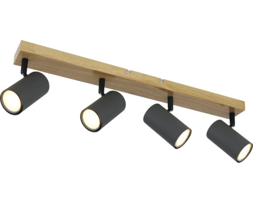 Stropné svietidlo so štyrmi reflektormi z dreva a kovu