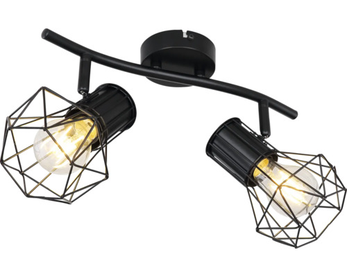 Stropné svietidlo s dvoma žiarovkami a geometrickými tienidlami