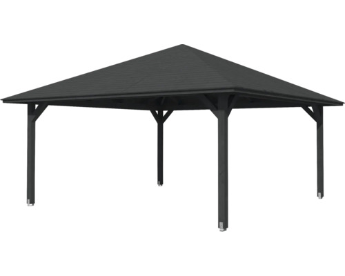 Záhradný pavilón so špicatou strechou a drevenou konštrukciou