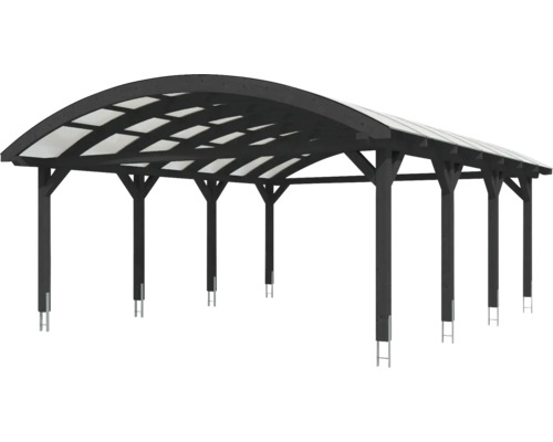 Drevený prístrešok pre auto s oblúkovou strechou