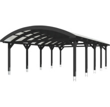 Drevený carport s oblúkovou strechou a priesvitnými strešnými panelmi