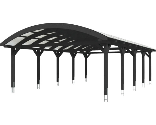 Drevený carport s oblúkovou strechou a priesvitnými strešnými panelmi