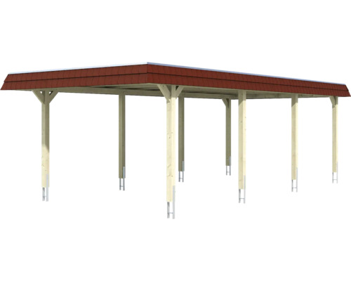 Voľne stojaci drevený prístrešok pre auto s škridlovou strechou