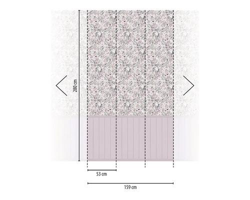 Dekoratívny nástenný panel s kvetinovým a vtáčím vzorom, rozmery 159 cm x 280 cm.
