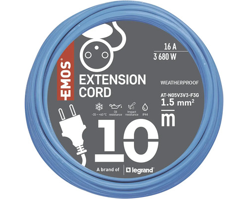 Predlžovací kábel, 10 metrov, odolný voči poveternostným vplyvom, odolnosť voči oleju, odolnosť voči nárazom, stupeň krytia IP44