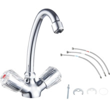 Kuchynská batéria s dvoma rukoväťami a inštalačným materiálom