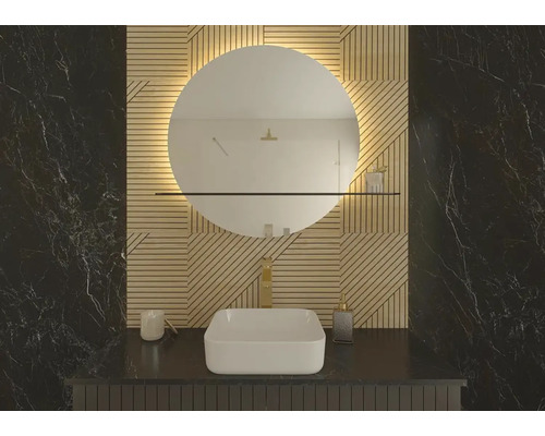 Guľaté zrkadlo do kúpeľne s osvetlením v ráme Cordia Round Shelf backlight 80 x 90 cm IP 44 Guľaté zrkadlo do kúpeľne s osvetlením v ráme Cordia Round Shelf backlight 80 x 90 cm IP 44