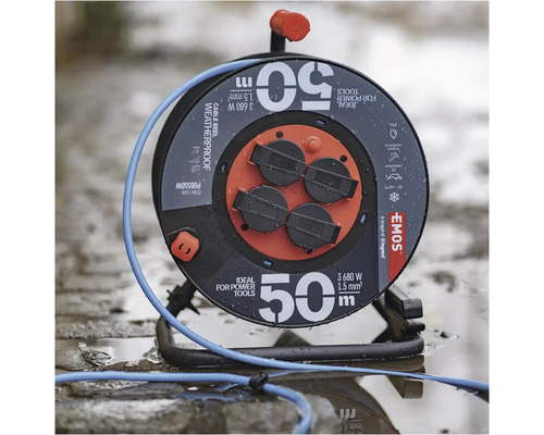 Káblový bubon Emos s 50 metrami kábla a štyrmi zásuvkami