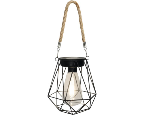 Dekoratívna solárna lampa so závesom na lane a geometrickým drôteným rámom