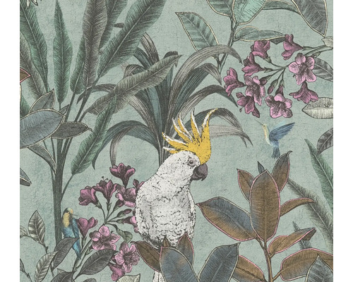 Tapeta s papagájom, kolibríkom, listami a kvetmi