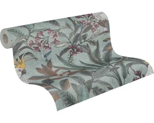 Rola tapety s kvetinovým vzorom a motívmi vtákov