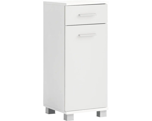 Kúpeľňová skrinka nízka Möbelpartner Palermo biela 30,3 x 75,3 x 32,6 cm Biela skrinka pod umývadlo s dvomi zásuvkami a striebornými úchytkami