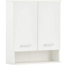 Biela závesná skrinka s dvomi dvierkami a otvorenou policou