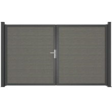 Dvojitá hliníková brána s vodorovnými panelmi a rukoväťou