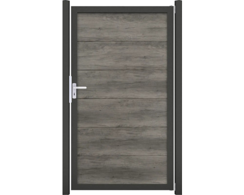 Záhradná bránka s dreveným vzhľadom a kovovým rámom