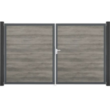 Dvojkrídlová brána z hliníka s dreveným vzhľadom do záhrady