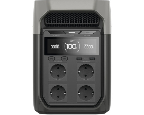 Prenosná napájacia stanica so štyrmi zásuvkami, USB portami a displejom