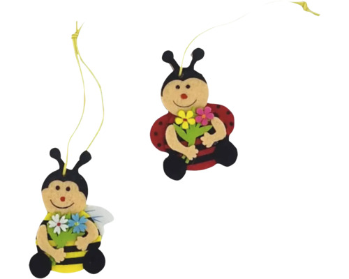 Dekoratívne figúrky včely a lienky s kvetmi, závesné