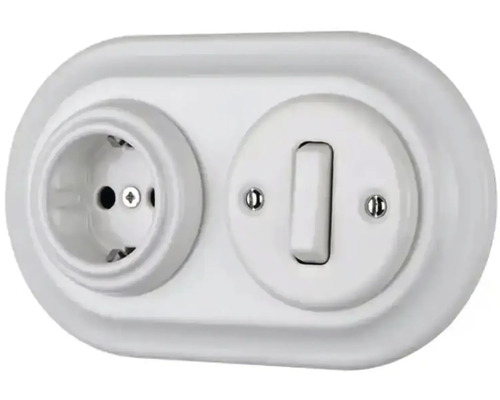 Biela kombinácia spínača a zásuvky pre vnútorné použitie